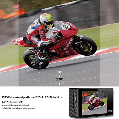 Mbylxk Action Kamera 4K, 2.0 Zoll Eingebautes WiFi Action Kamera wasserdicht 30M, 2.4G Remote Auto-Recorder und kostenlose Accessoires (schwarz) - 4