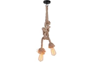 CHAO ZAN E27 Lustre Suspension Plafonnier en Corde de à Câble de (1m= (50cm+50cm) Chanvre avec 2 Douilles Style Rétro Idéal pour ampoule Edison Vintage(sans ampoule)