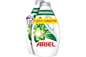 Ariel Detergente Lavadora Liquido 120 Lavados, Original, Jabon Limpieza Mejorada en Ciclos Mas Frios con la Exclusiva Tecnologia de limpieza en Frio