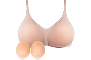 ONEFENG Prothese BH-Set mit Silikon Brüste,Konkave Silikon Einlagen Pads Mastektomie Alltags Damen BH Ohne Bügel,Unterwäsche Einsätze Padding