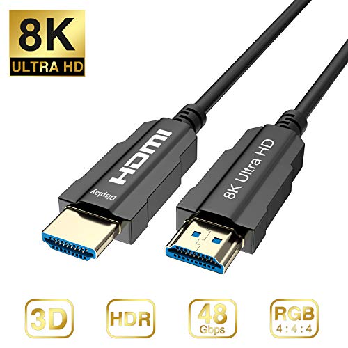 CableDeconn 8K Optic HDMI 2.1 Cable Real UHD HDR 8K 48Gbps 8K@60Hz 4K@120Hz HDMI Fiber Cable Supports 3D HDCP2.2 for HDMI PS4 SetTop Box HDTVs Projectors (20m 65ft)
