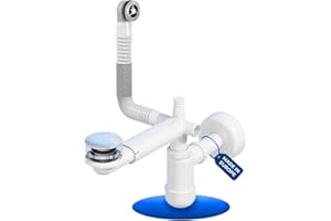 LAXARA Sifone telescopico per lavabo – 1 1/4" lavabo in plastica bianca – Sifone lavabo – Regolabile in orizzontale e verticale | (Con scarico pop up + troppopieno)