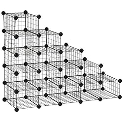 SONGMICS 15 Cubes de Rangement en Treillis Métallique, Étagère à Chaussures modulable, pour Placard, Chambre, Comprend Un maillet en Caoutchouc et des Sangles Anti-basculement, Noir LPI44HS