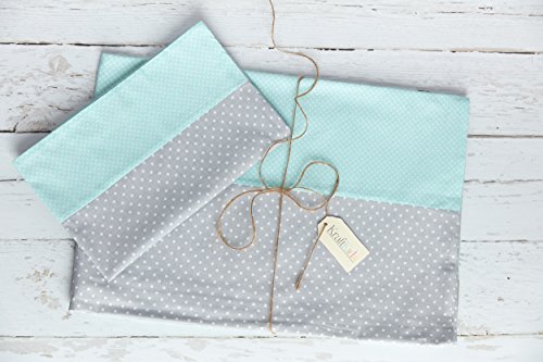 KraftKids Bettwäscheset weiße Punkte auf Grau und weiße Punkte auf Mint 100 x 135 cm, Kissen 40 x 60 cm und 140 x 200 cm, Kissen 80 x 80 cm