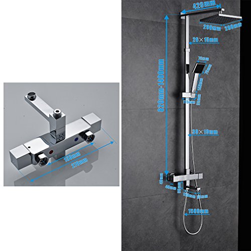 Auralum® Elegant 2 Jahre Garantie Duschset mit Thermostat und Höhenverstellbar ca. 82 bis 140cm Kopfbrause 20x20cm Inkl. Handbrause + Regenbrause - 2