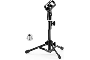 BILIONE Extendable Microphone Tripod Stand, Mini Desktop Mic Stand with Microphone Clip, 5/8" to 3/8" Metal Screw Adapter for Blue Snowball, Shure SM7B, Sm58 & Other Microphones