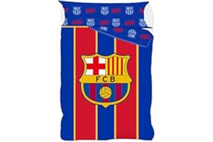 BARCELONA F.C. FC Barcelona Funda Nórdica Oficial, 50% Poliester 50% Algodón, Diseño Escudo y Barça, Juego de 2 Piezas Cama 90,105,135 y 150cm (Cama 90cm (150x220cm))