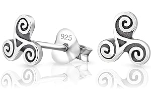 DTPsilver® Aretes de Plata Pequeños - Pendientes Mujer Plata de Ley 925, Chapado en Oro Amarillo o Rosa - Triskel Celta - Diámetro : 6 mm