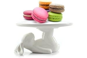 BINOSTER Dekoracyjny stojak na ciasto z zajączkiem, ceramiczny stojak na ciasto królika, stojaki na ciasto na imprezę, stojak na tort weselny, stojak na babeczki, talerz na ciasto, Wielkanoc, Wielkanoc,