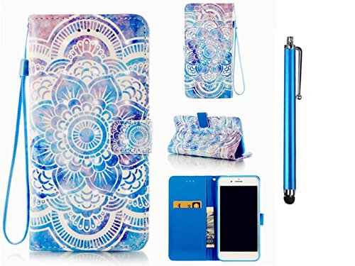 KSHOP Für Samsung Galaxy A3(2017) Lederhülle Schutzhülle Full Body Schutz Tasche Case, Stilvoll Mode [Bunt Muster] Flip Wallet Case Slim PU Leder Cover Tasche Handy Case Schutz Hüllen im Bookstyle Handyhülle Ledertasche mit Stand Funktion Kartenfächer Magnetverschluss Magnet Etui Schale Schutzhüllen Handytasche Displayschutzfolie 3D geprägte Malerei 3D embossed painting + Metall Stift Stylus Pen Rose - Blauer Mandala Hena Indien