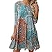 Price comparison product image Long Sleeve Dress Womens Vintage Boho Beach Dress Casual Floral Dress Party Mini Dress (XL, Multicolor)