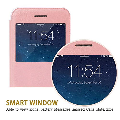 TOTU Touch Series Folio Flip PU Leather Smart View Window Case Cover with Kickstand and [Metal Sensor] for Apple iPhone 6 Plus / iPhone 6S Plus 5.5 inch (Rose gold)