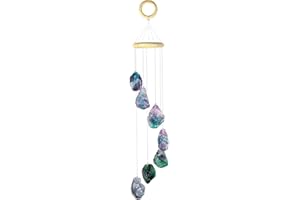 mookaitedecor Natural Fluorite Raw Crystal Wind Chime for Home Bedroom Porch Window Garden Indoor Outdoor Decor, Healing Crystal Art Hanging Ornament Reiki Wind Chime Gift Good Luck Purple Room Decor