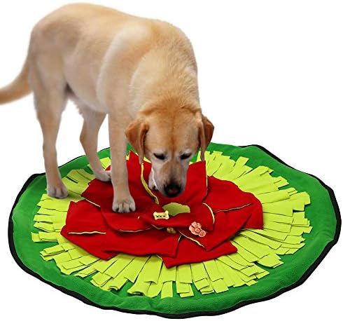 Pidsen Pet Food Puzzle Snuffle Mat Dog Sniffing Pad For Smell Feeding Training (30" diameter, Red/Green)