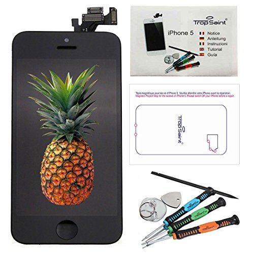 examen Trop Saint® Ecran LCD NOIR + Vitre Tactile NOIRE pour iPhone 5 Retina avec chassis prémonté, Camera avant et Bouton Home + outils + Envoi Depuis La France