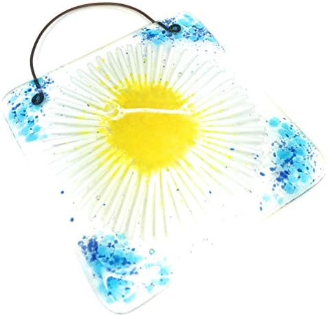 Daisy Blue Skies fused glass art hand-made square lightcatcher - for your windowsill, window or shelf - Perfect Birthday, Valentines, Mothers Day, Christmas, Wedding, Anniversary, Teachers gift