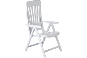 Resol Blanes Reclining Garden Chair 5-Position Adjustable Backrest - White - Heavy Duty Polypropylene Plastic Garden Seat UV Resistant Outdoor Deck Chair Armchair for Beach, Pool, Patio