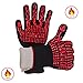 Produktbild BBQ Handschuhe Oven Mitt, Handschutz vor Grillen, BBQ, Brände, Mikrowelle und andere heiße Arbeit in der Küche, Outdoor Camping und Garten Party, Hitze und Flamme Beständig von 100 ° C bis 500 ° C Schwarz Aramidfaser Nomex mit Red Sillicon Salient Points 1 Paar mit 29 cm oder 33 cm lang (Rot)