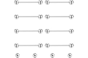 Gojewen 8pcs Tongue Nipple Bars and 4pcs Replacement Balls 14G Stainless Steel Metal Straight Barbell Piercing Jewellery Silver Black 8/10/12/14/16/18/20mm