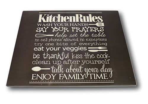 XL Glas Herdabdeckplatte Herdabdeckung Schneidebrett Abdeckplatte Ceranfeld Design Kitchen-Rules Küchen Regeln Kochfeld Abdeckung Spritzschutz Herdblende