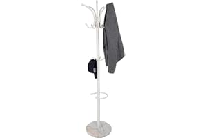 Gabz Freestanding Coat Stand | Marble Base Free Standing Clothes/Hat Rack | Coat Rack for Entryway/Hallway (Pearl White)