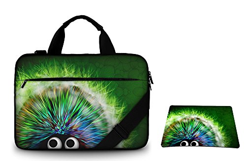 Silent Monsters Canvas Laptoptasche 43,9 cm (17,3 Zoll) mit Mauspad, Design: Green Hedgehog