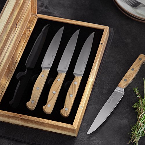 Steakmesser-Set Stan, 4 Stück mit edlen Olivenholz-Griffen, Besteck-Set mit Holzgriffen, 12,5 cm Klingenlänge aus deutschem Stahl inkl. Geschenkbox - 3