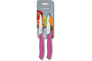 Victorinox Swiss Classic Jeu de 2 Couteaux D’Office, 1 X Tranchant Normal, 1 X Tranchant Denté, Rose Vif