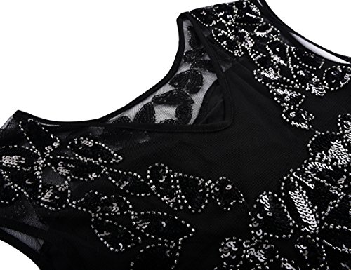 Kayamiya Damen Gatsby Kleid 1920er Perlen Pailletten Maxi Lange Charleston Meerjungfrau Abendkleid 40-42 Meerjungfrau Schwarz - 4