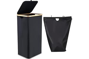 SINLAW Cesto Ropa Sucia con Tapa 100L, Nolsa ropa sucia con Bolsa Extraíble, Laundry Basket de Bambú,Diseño plegable,Cestos para la Ropa Plegables, Cestos con tapa para Baño, Dormitorio, Lavadero(Negro)
