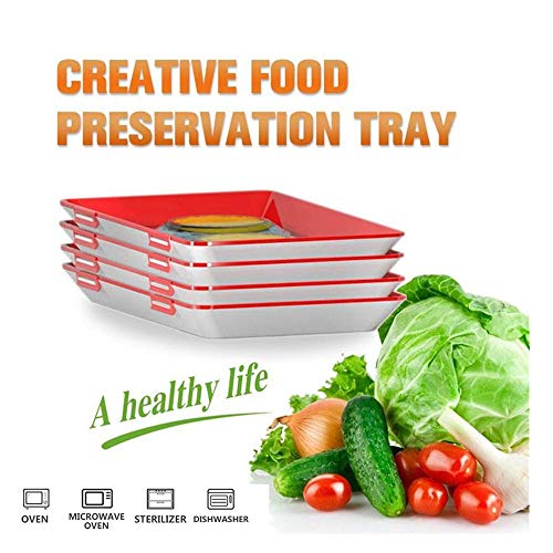 Preisvergleich Produktbild Serviertablett,2019 Neu Kreative Plastik Konservierung Tablett,Anti-umweltverschmutzung Lebensmittel Vakuum Frühstück Essen Tablett Servierplatte für die Küche Zubehör,Wiederverwendbar (4 Stück)