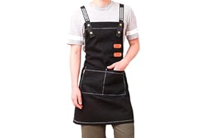 Barrageon Denim Lavoro Grembiule Uomo Donna Cucina Grembiuli Uso Domestico Chef Regolabile Ristorante BBQ Bar Giardiniere Molteplici Tasche Uniforme Moda Personalità Taglia Unica (Nero)