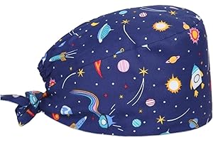 DreamAug Scrub Cap Scrub Hats Surgical Women Cartoon Print Chemo Working Cap Adjustable Tie Blue