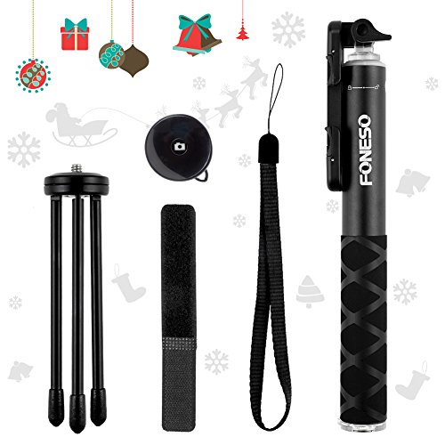 FONESO Bluetooth Selfie Stick with Tripod for Smartphone Camera Black