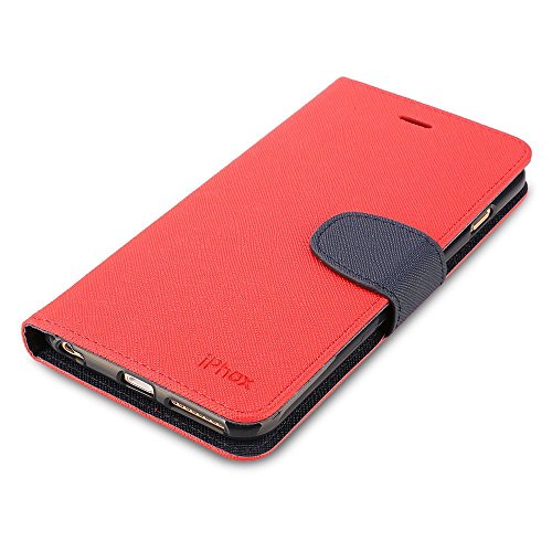 iPhone 6S Leather Case,iPhone 6 Leather Case, IPHOX Premium Folio Leather Wallet Case with [Kickstand] [Card Slots] [Magnetic Closure] [Hand Strap] Flip Notebook Cover Case for iPhone 6/6S -Red/Blue
