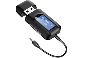 NETVIP Transmetteur Bluetooth 5.0 Émetteur et Récepteur 2 en 1 Adaptateur Audio sans Fil 3.5mm AptX Basse Latence,pour TV, Casque, PC,Ordinateur Portable,Tablette, Système Stéréo de Voiture/Maison