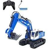 HUINA Kaliwo 13550 1/18 11CH Kazıcı Ekskavat&ouml;r İş Makinesi İnşaat Uzaktan Kumandalı RC Model Metal Kep&ccedil;eli Mavi - 2.4Ghz Ger&ccedil;