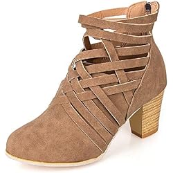 Botines Mujer Tacon Alto, Cuero Botas 7 Cm Otoño Zapatos De Botas Comodos Fiesta Marrón 36