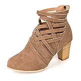  Damen Stiefel Mit Absatz, Leder Blockabsatz Kurzschaft Knöchel Stiefeletten Reißverschluss High Heel 7 cm Modern Bequem Sexy Elegant Herbst Hochzeit Braunes Braunes 36
