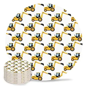 Absorbent Drink Coasters Construction Truck Avoid Furniture Being Scratched and Soiled, Present for Friends, Housewarming, Bar, Kitchen Decor Excavator Cartoon Yellow Children's Kids Machinery