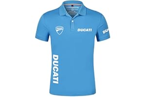 GHDUI T-Shirt da Uomo Estiva da Polo per Polo da Ciclismo con Stampa Ducati T-Shirt da Polo da Golf da Moto Manica Corta da Moto-Lake Blue||M