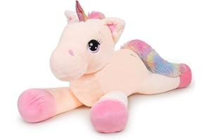 Yeqivo Unicornio Gigante Juguetes Peluche Grande Arcoíris Púrpura Unicornio Animales de Peluche (Crema,80CM)