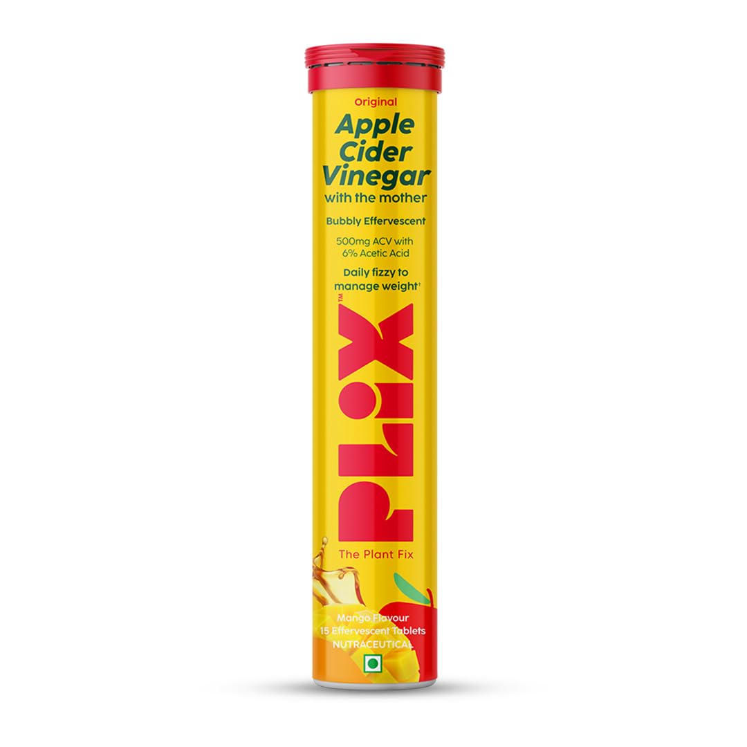 PLIX - THE PLANT FIX Apple Cider Vinegar 15 Effervescent Tablets with mother for weight loss & easy digestion, vitamin B6 & B
