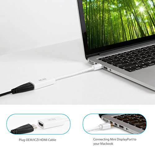 ICZI Mini DisplayPort auf HDMI Adapter, vergoldet Stecker, Male zu Female für Macbook, Chromebook Pixel, Surfacebook und Mehr (1080P, Weiß) - 5