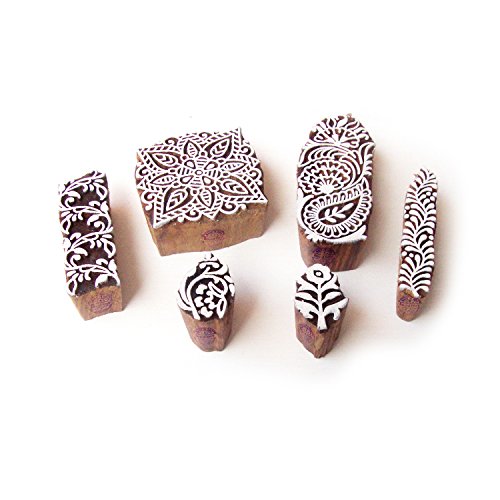 Quadrat und Blumen Asiatisch Entwürfe Holz Stempel für Drucken (Set von 6)