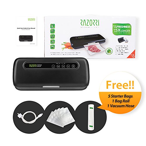 Razorri E5200-M Vakuumiergerät Vakuumierer – Folienschweißgerät 30cm Schweißnaht + Vakuumierschlauch / Starter Kit 5 Vakuumbeutel/ 1 Folienrolle - 6