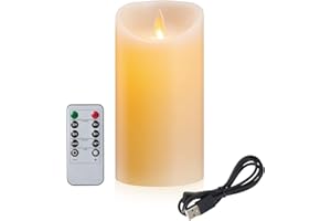 FiiMoo Świeca LED do ładowania, ładowanie USB, bezpłomieniowa, zasilana bateriami, migocząca, kość słoniowa, klasyczna, 12,5 cm