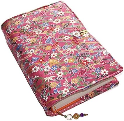 Large Bible or Book Cover in Kimono Cotton Folding Fans and Flowers on Pink