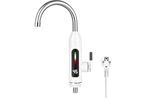 Uennm Calentador de Agua Eléctrico Instantaneo, 220V 3300W Grifo Fregadero de Cocina,Calentador de Agua Electrico 360grados Flexible Rotación con pantalla digital de temperatura