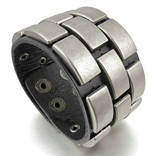 Aooaz Cuff Bracelets Wide Alloy Bangle Black Silver Punk Punk Bracelet Free Engraving